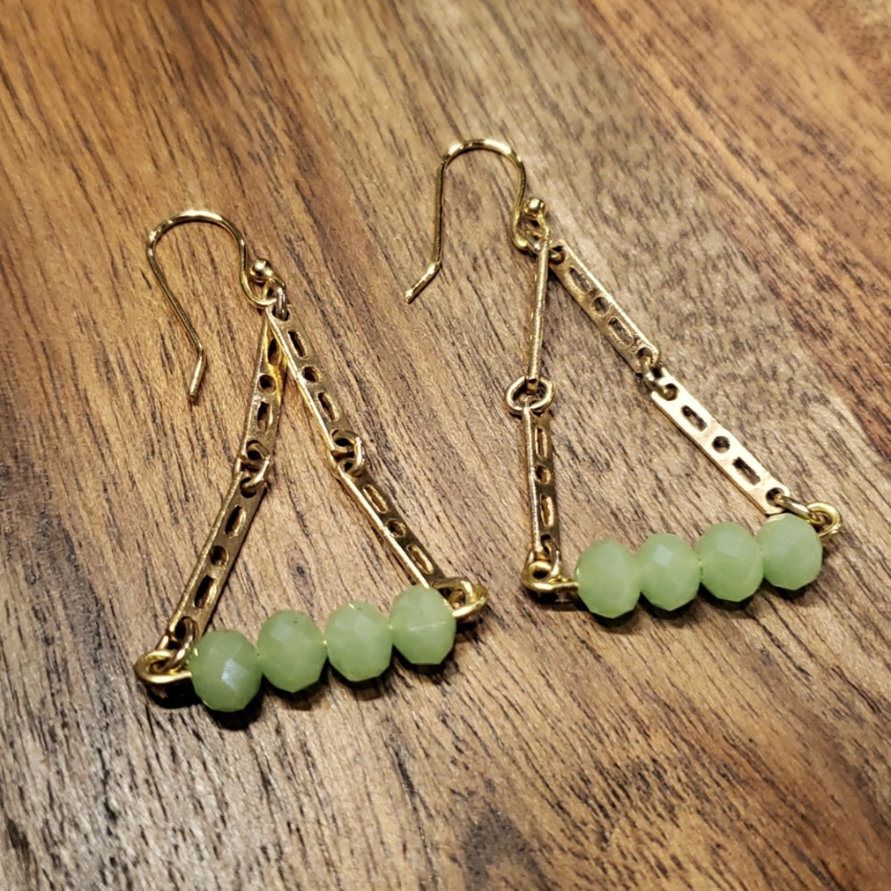 Gold and sea green dangle earrings